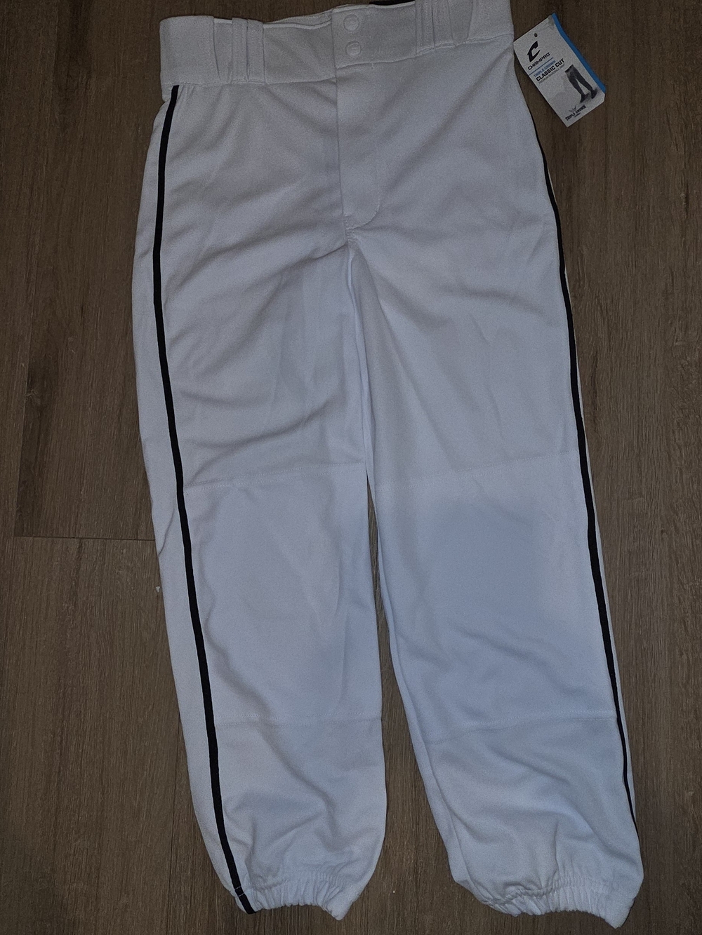 Kids White Baseball-Style Joggers with Black Side Piping